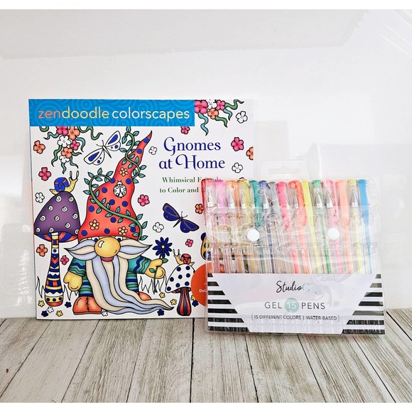 Zendoodle Colorscapes Gnomes at Home & Studio C 15 Colored Gel Pens Set - Picture 1 of 16